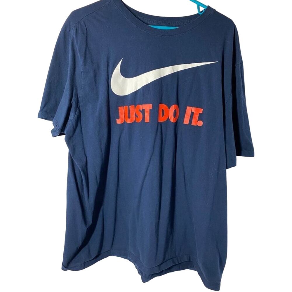 NIKE " Just Do It"  Men's T-Shirt , XXL  Athletic Cut, Blue w/ Red Swoosh
